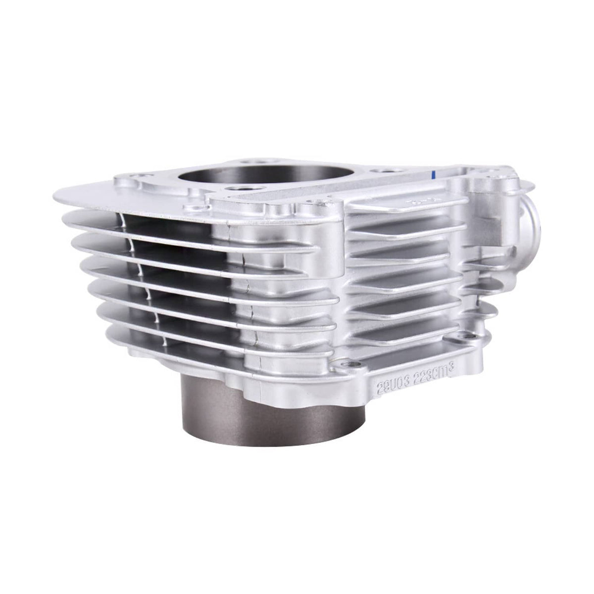 Motorcycle cylinder assembly with cooling fins and circular bore
