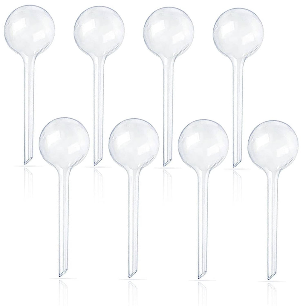 Set of clear plastic plant watering globes with long stakes, 8-pack