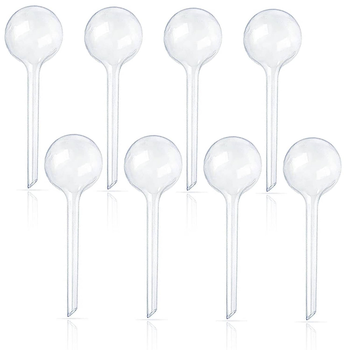Set of clear plastic plant watering globes with long stakes, 8-pack