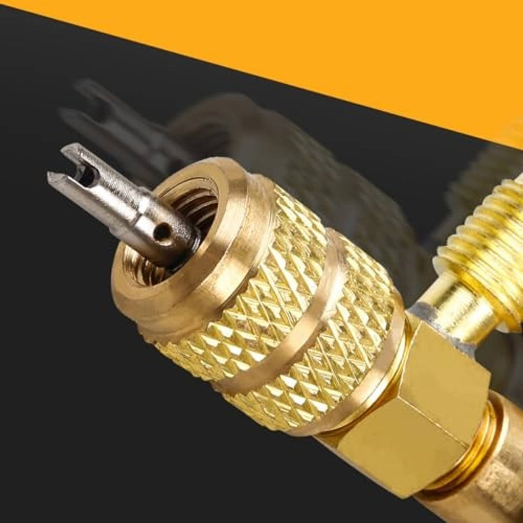 Brass valve core remover tip with knurled grip and hex connector