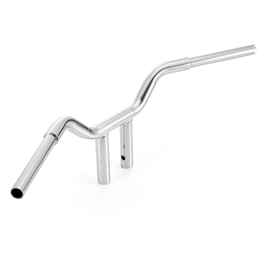 Chrome 10-inch T-bar handlebar, wide crossbar with angled ends and mounting posts
