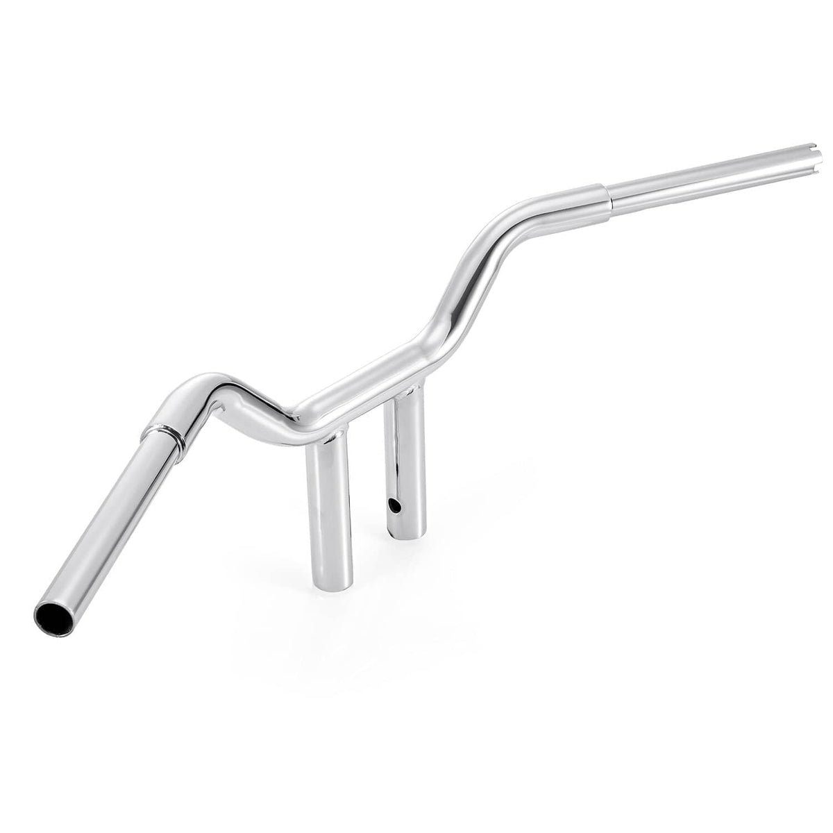 Chrome 10-inch T-bar handlebar, wide crossbar with angled ends and mounting posts
