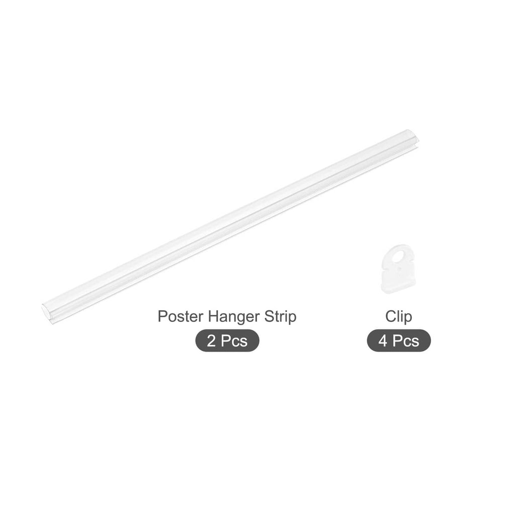 Clear poster hanger strip bar set: 2 strips and 4 clips for mounting posters