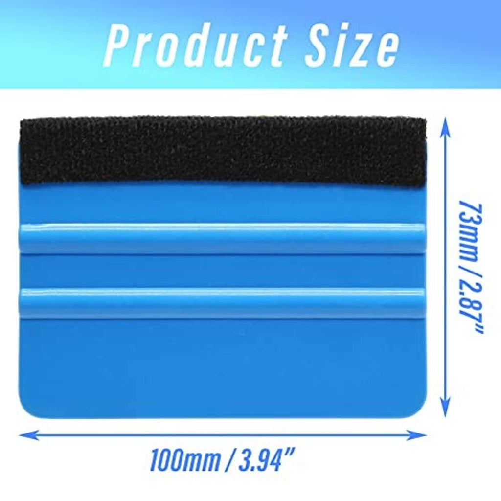 Blue felt edge squeegee tool with black felt pad on a 100mm wide blade.