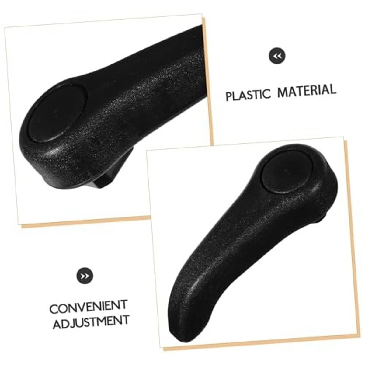 Black plastic seat adjustment lever handles with round button ends