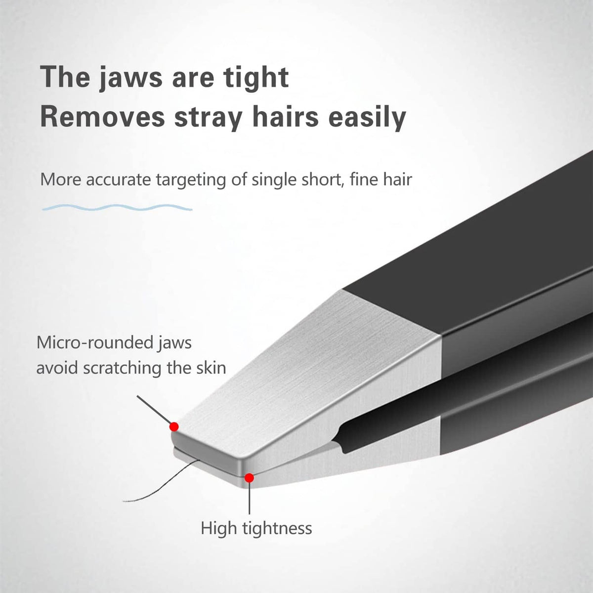 Close-up of black precision tweezers with tight, micro-rounded jaws