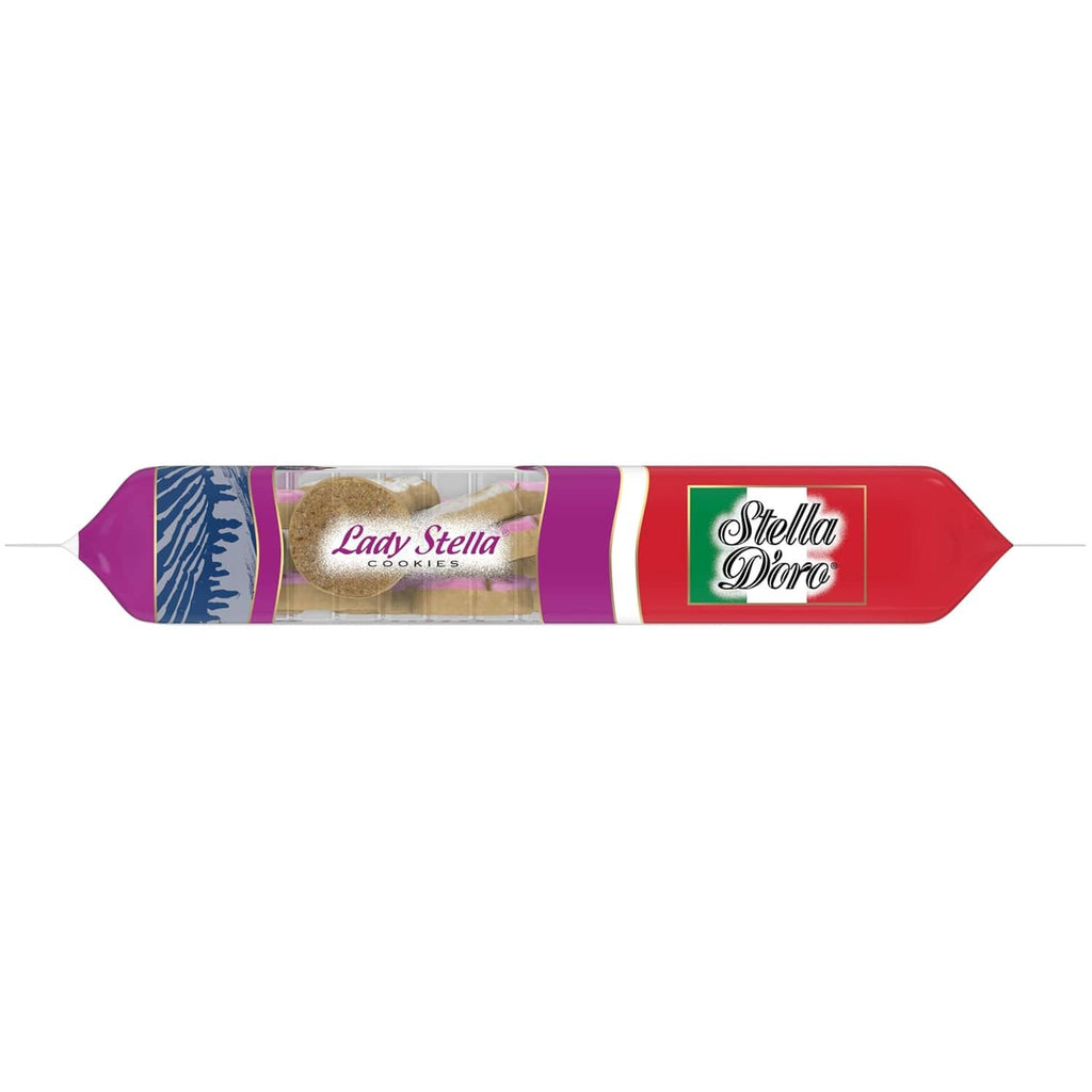 Assorted cookies roll-style package with purple side panel and Stella Doro label