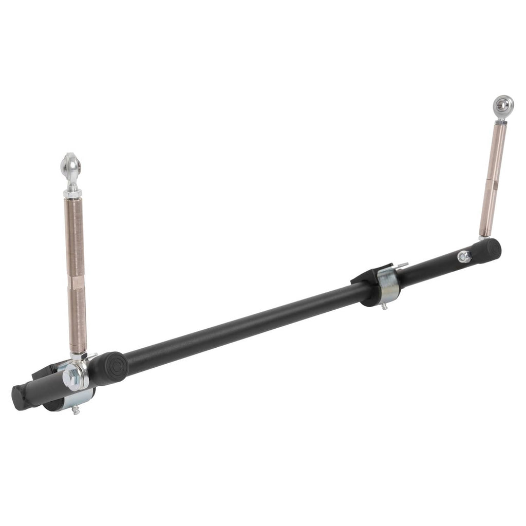 Black anti-roll sway bar with two silver end links and rubber bushings