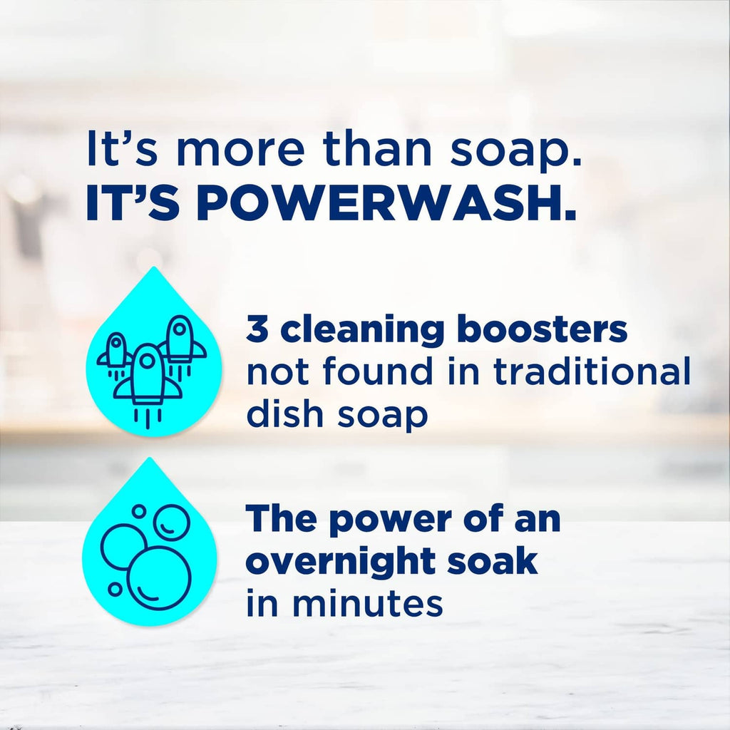 Powerwash cleaning benefits graphic with icons and boosters messaging