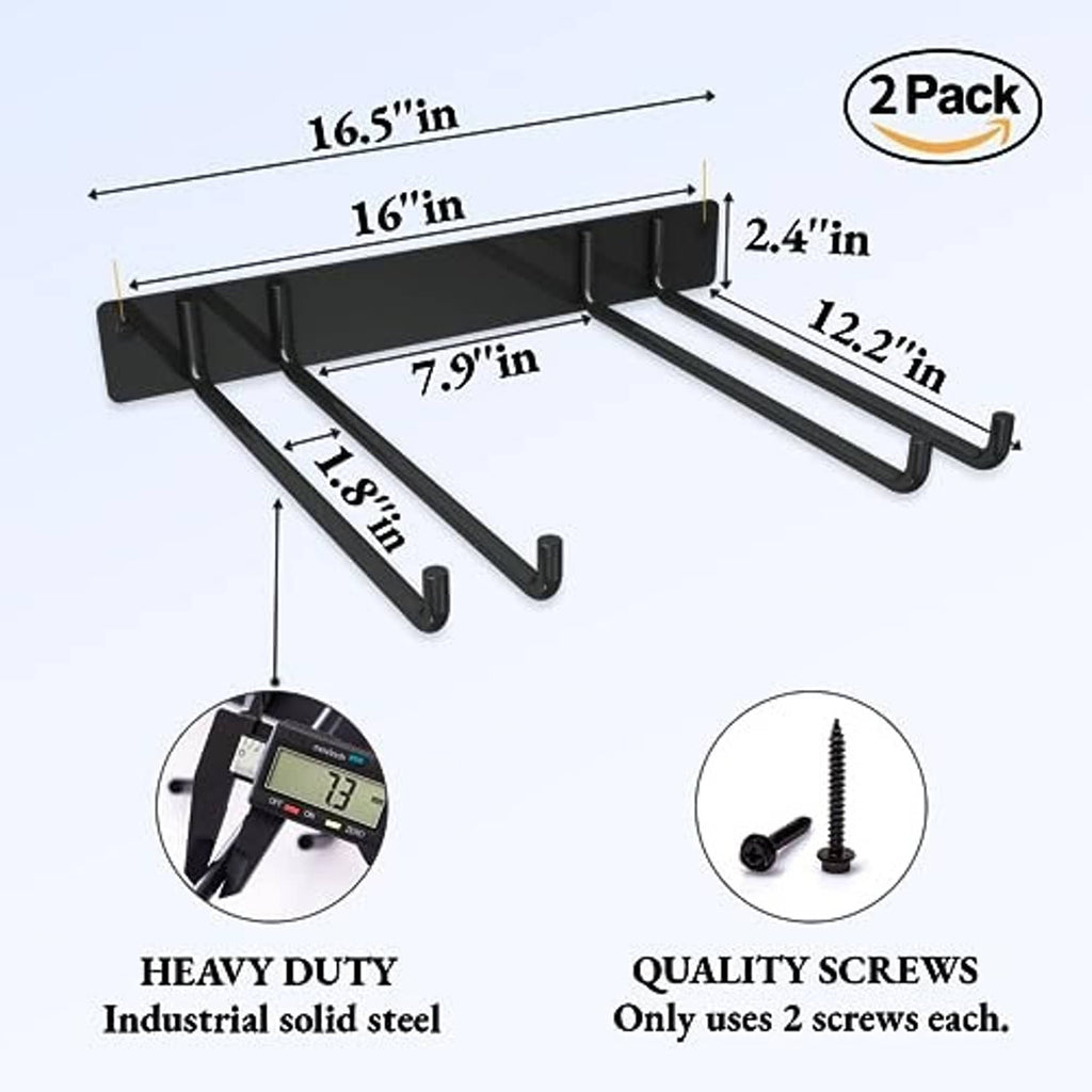 Black 2-pack folding chair storage rack with three-row hook arms and mounting holes