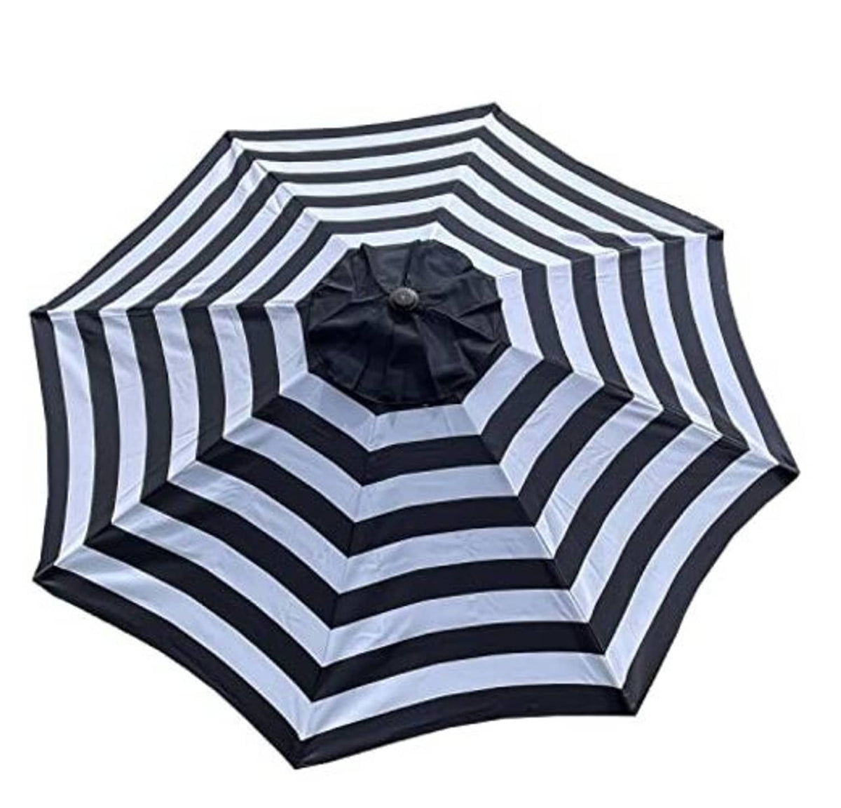 Black-and-white striped umbrella canopy replacement cover, octagonal with central black dome