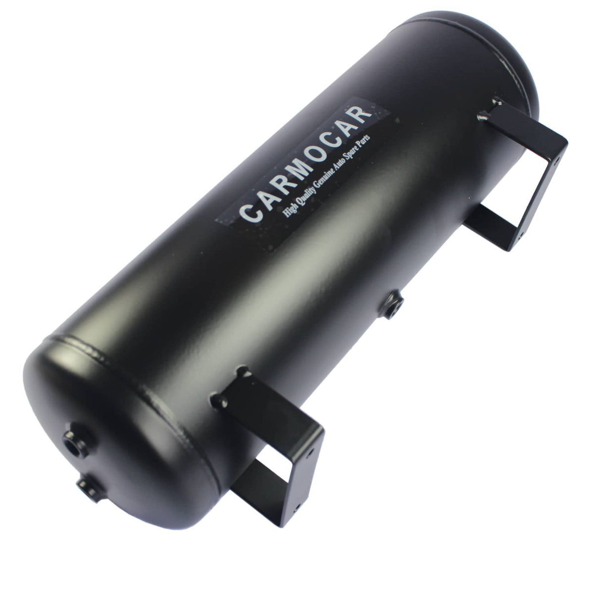 Black air compressor tank with CAROMICAR label and mounting bracket tabs