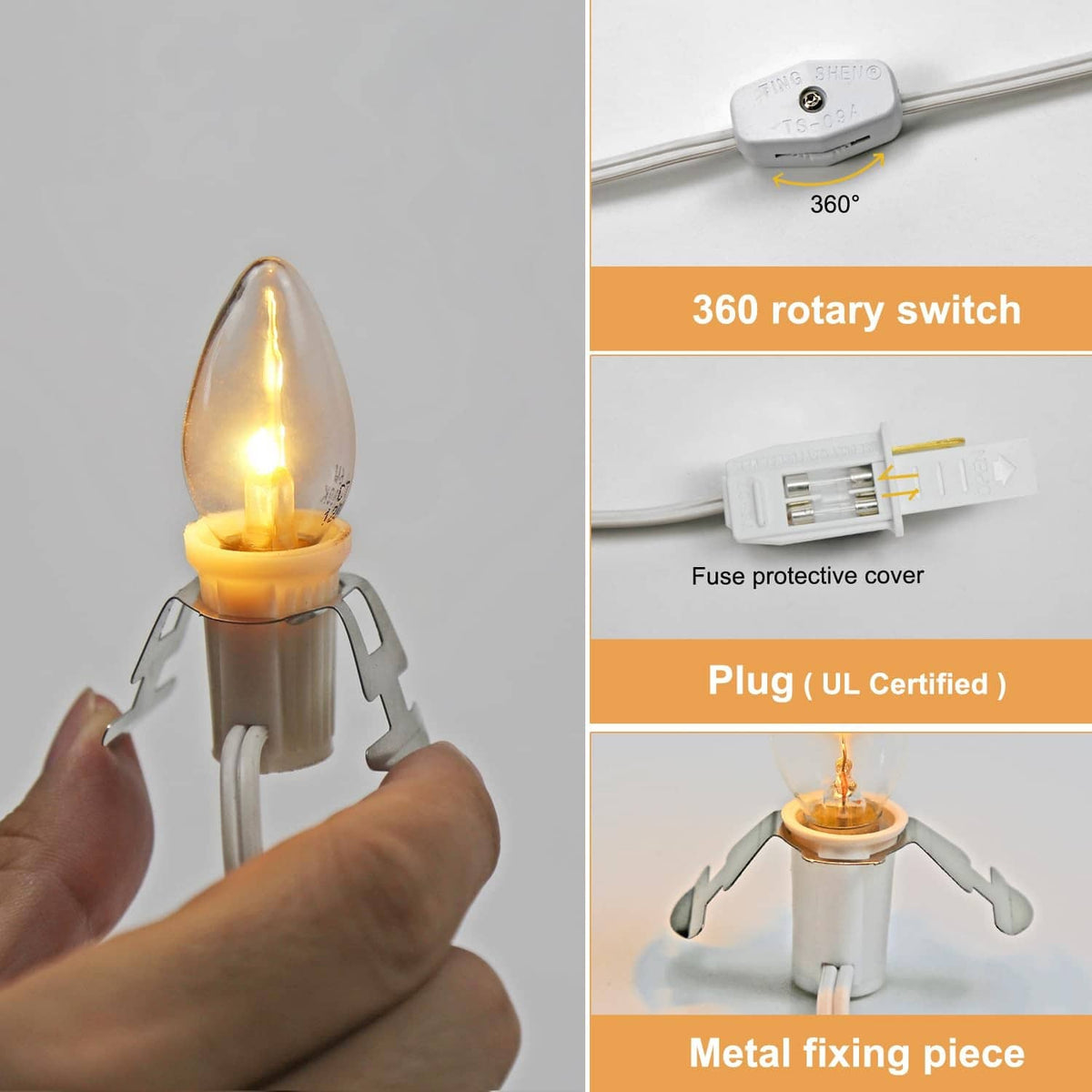 LED night light bulb with E12 clear glass design and 360° rotating control switch