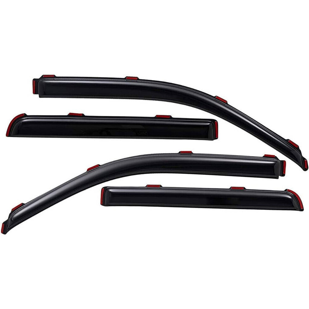 Five black in-channel window vent visors with red mounting accents