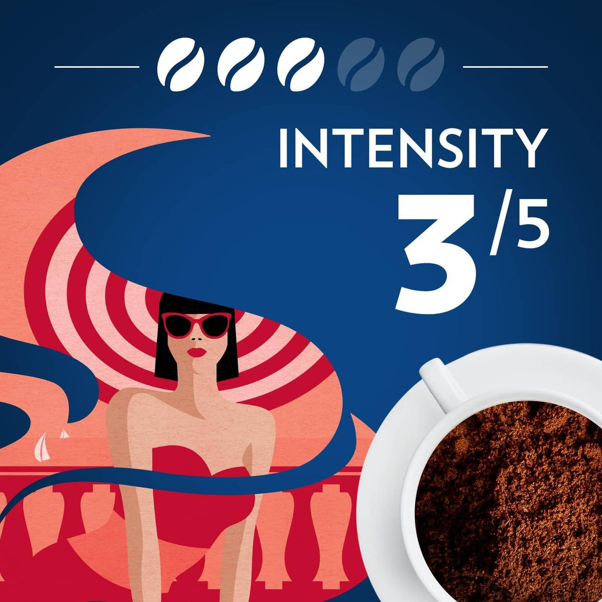 Dolcevita Classic intensity 3/5 graphic with coffee cup and dark roast grounds