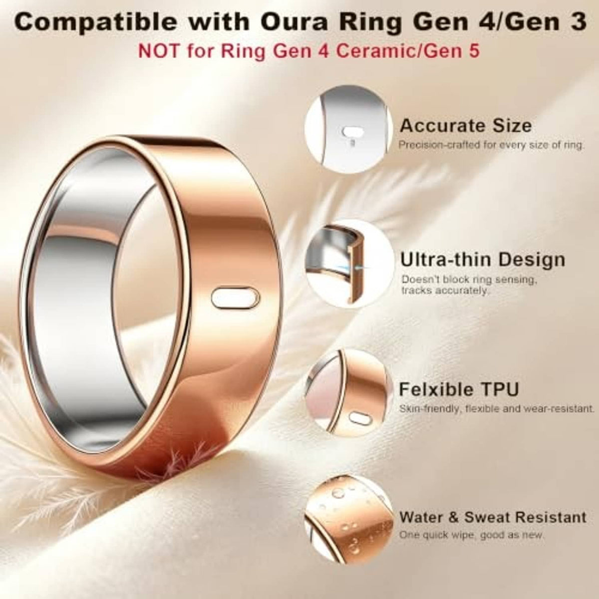 Rose-gold TPU ring cover band with slim profile and side cutout