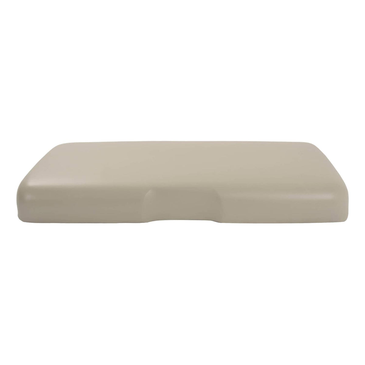 Beige seat bottom cushion profile with curved edges and molded shape
