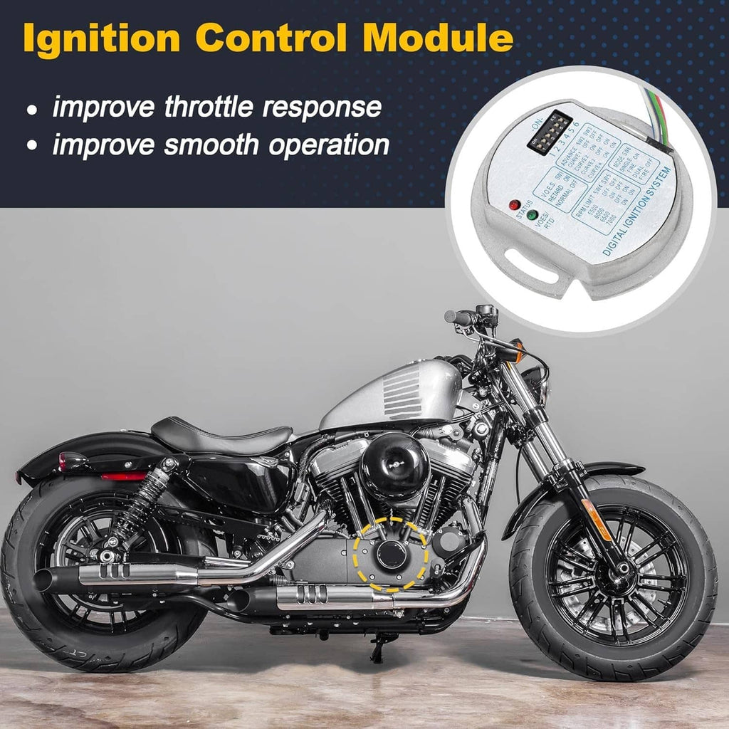 Ignition control module with multi-color wiring harness shown on a motorcycle