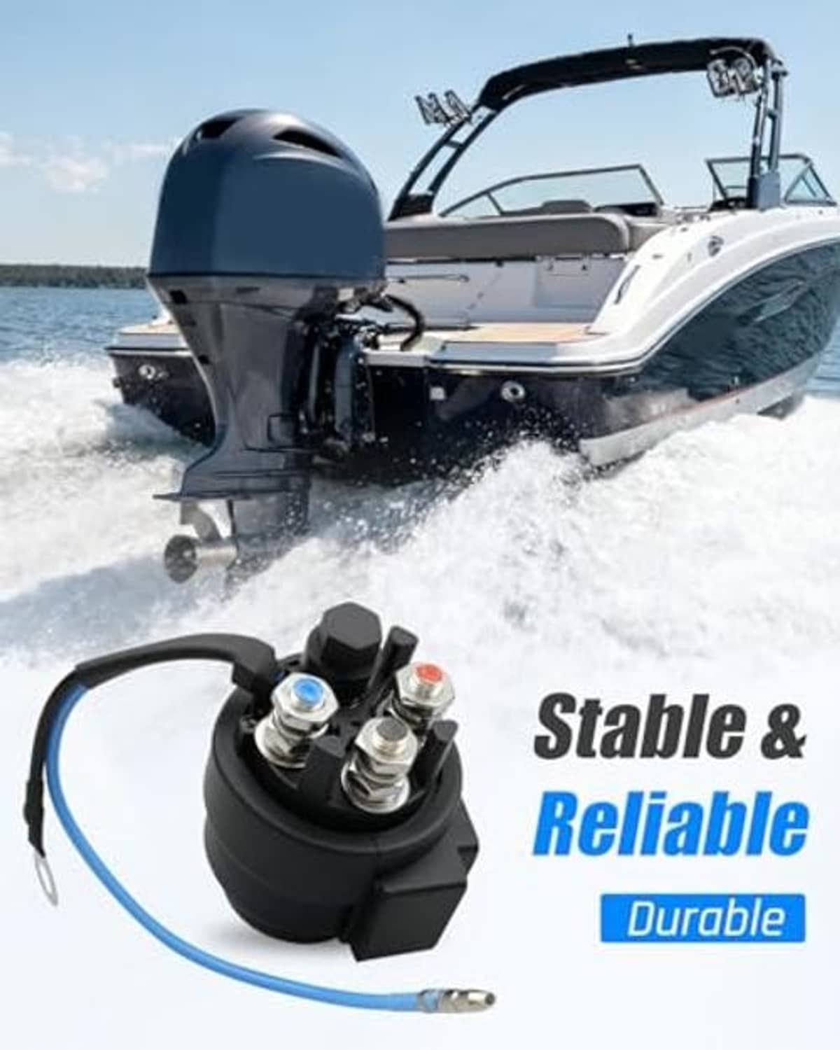 Outboard motor and power trim tilt relay with wiring, black relay housing