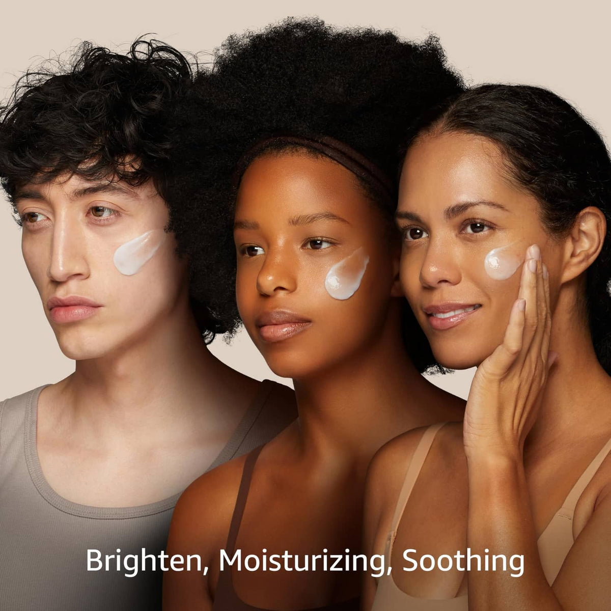 Anti-melasma face cream applied to three faces with white patches on skin