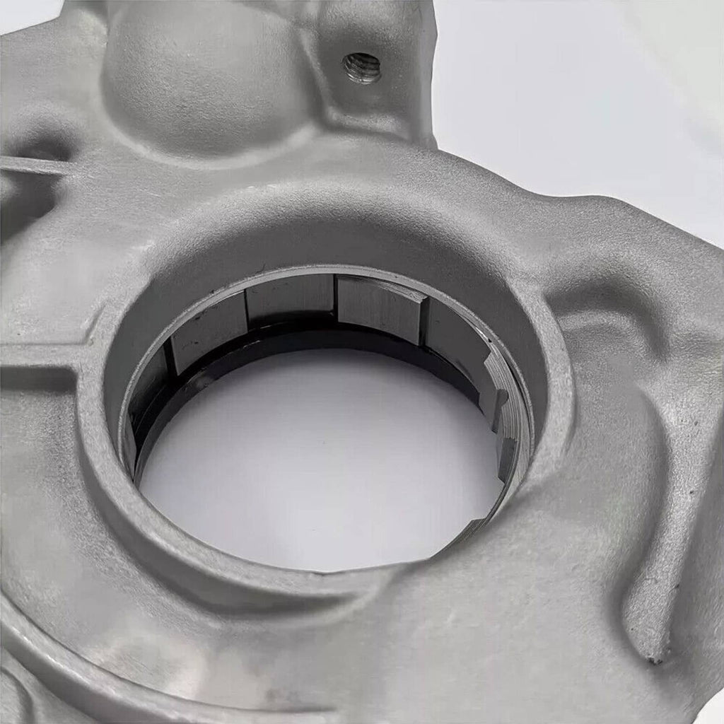 Close-up of high pressure oil pump housing circular opening and machined bore