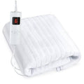 Electric massage table heating pad, white quilted pad with controller displaying heat level