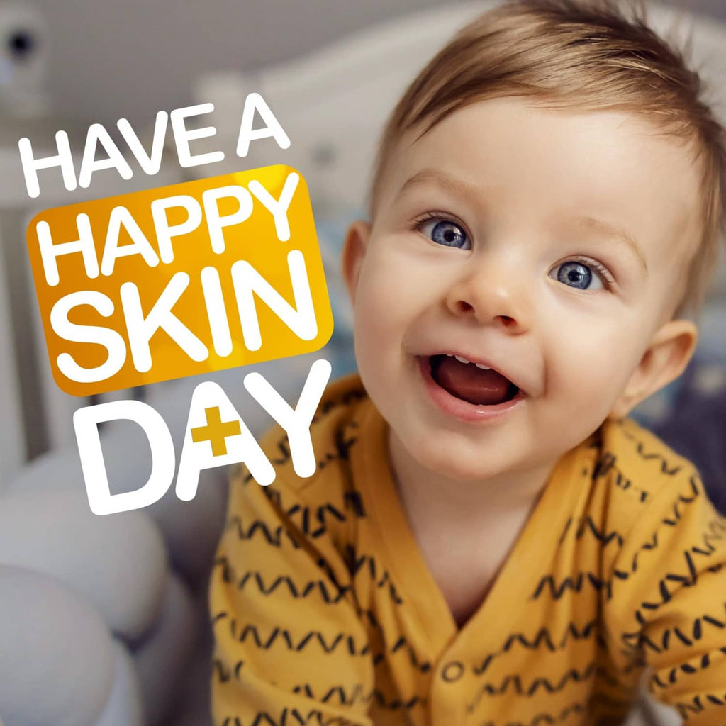 A+D Overnight Healing Rash Ointment promo with Happy Skin Day text and smiling baby