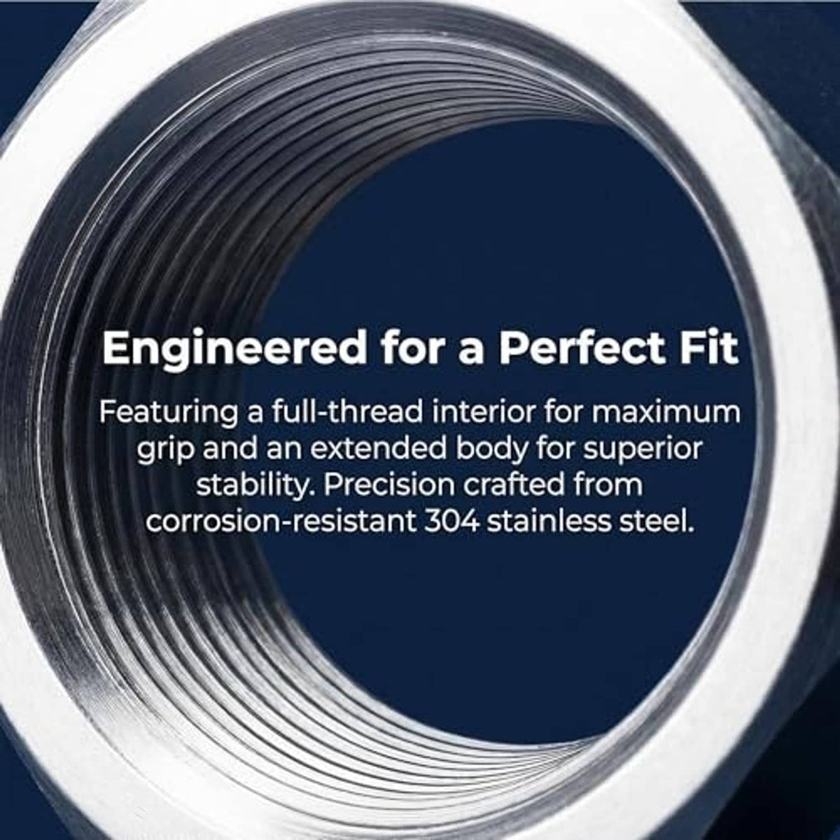 Close-up of 304 stainless steel M6 threaded interior of coupling sleeve