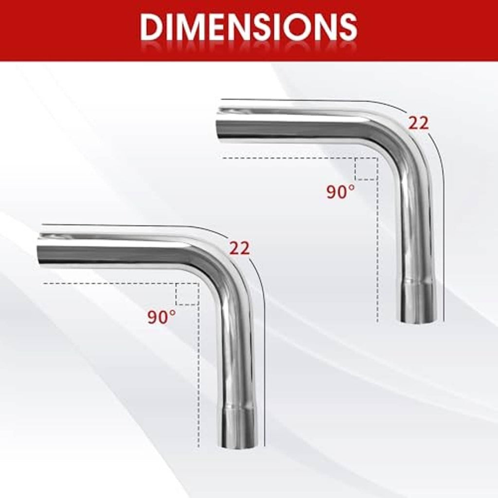90-degree stainless exhaust bend dimensions diagram with 22 measurement on straight sections