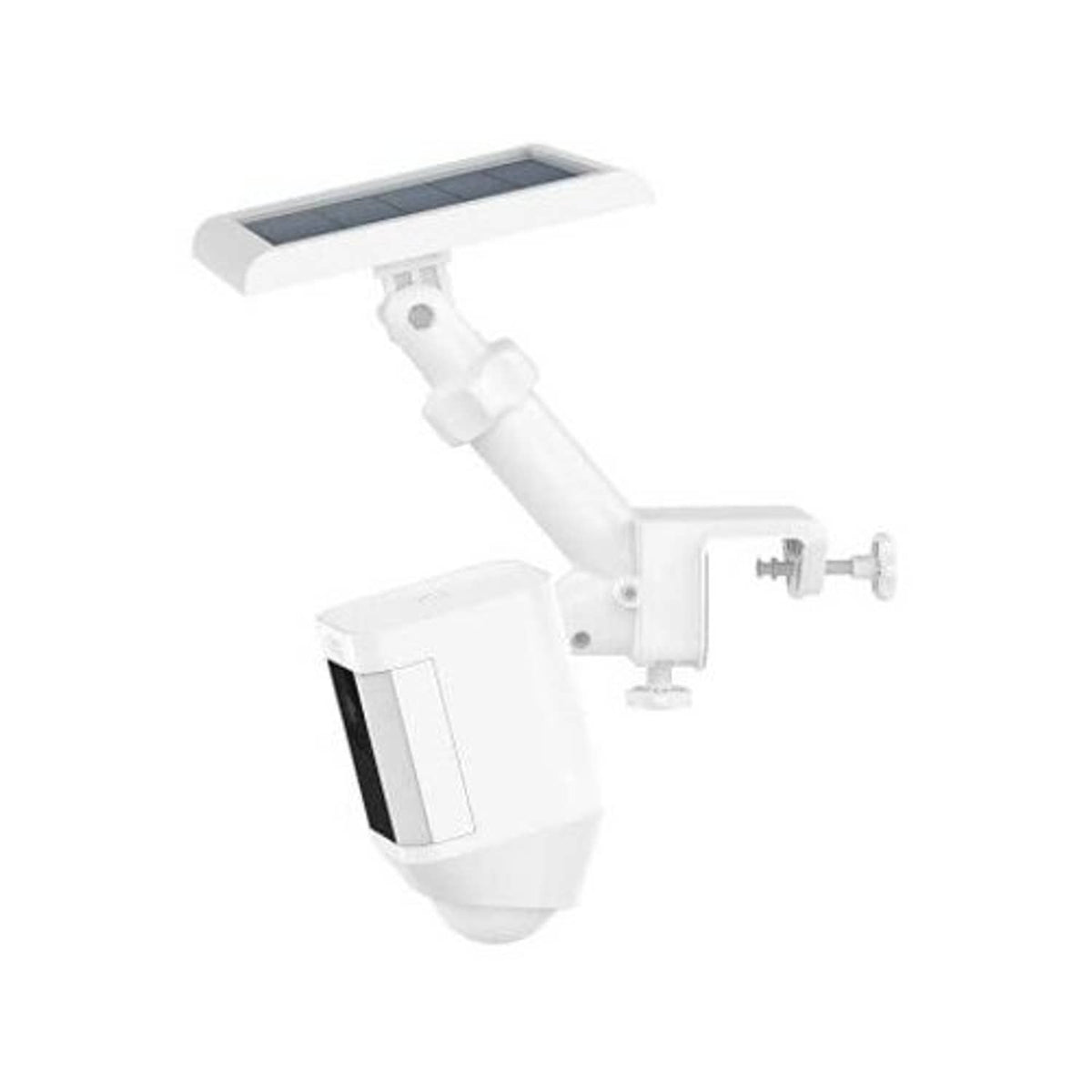 White gutter mount with long arm and side clamp for camera installation