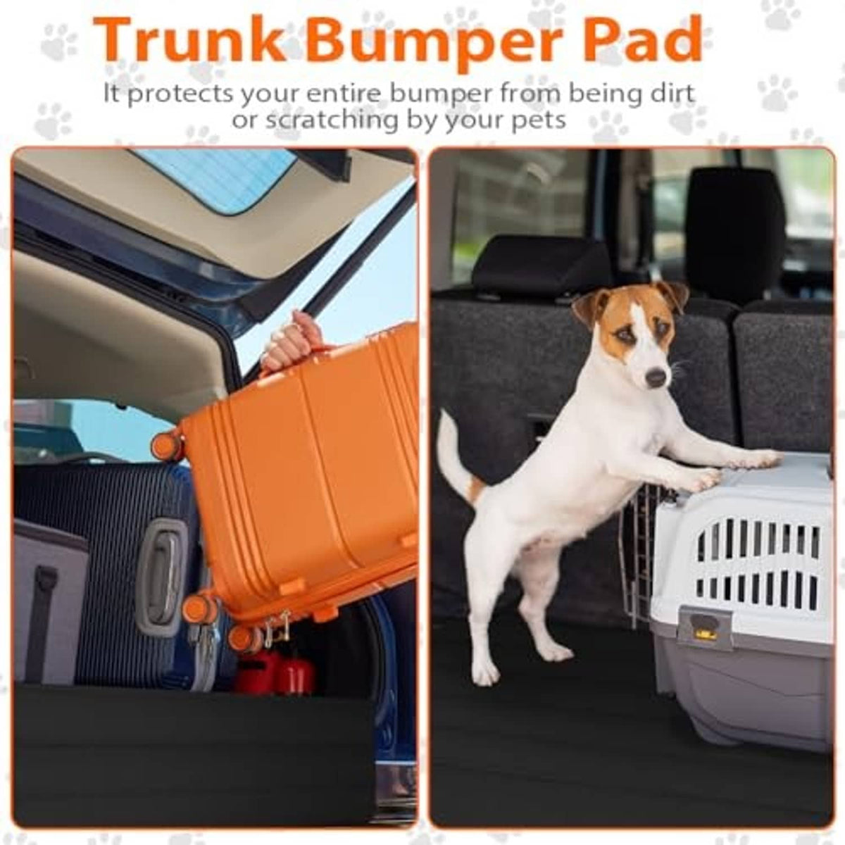 Black trunk bumper pad in a car opening, helping protect pets from scrapes