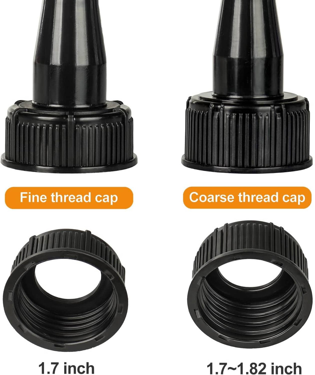 Black gas can vent caps showing fine-thread and coarse-thread openings
