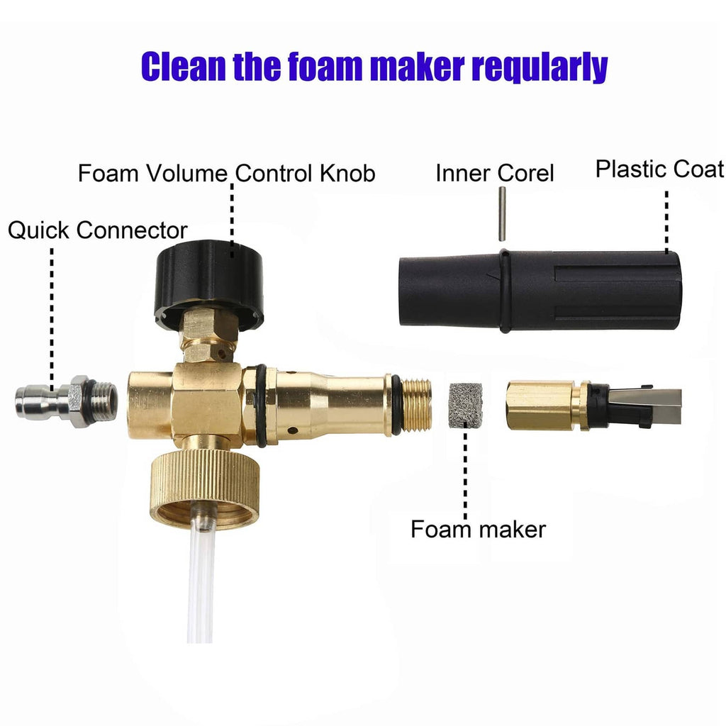 Foam cannon foam maker with quick connector, water control knob, and adjustable spray nozzle