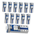 Blue T5 LED car bulbs with silver metal pins, 12-pack