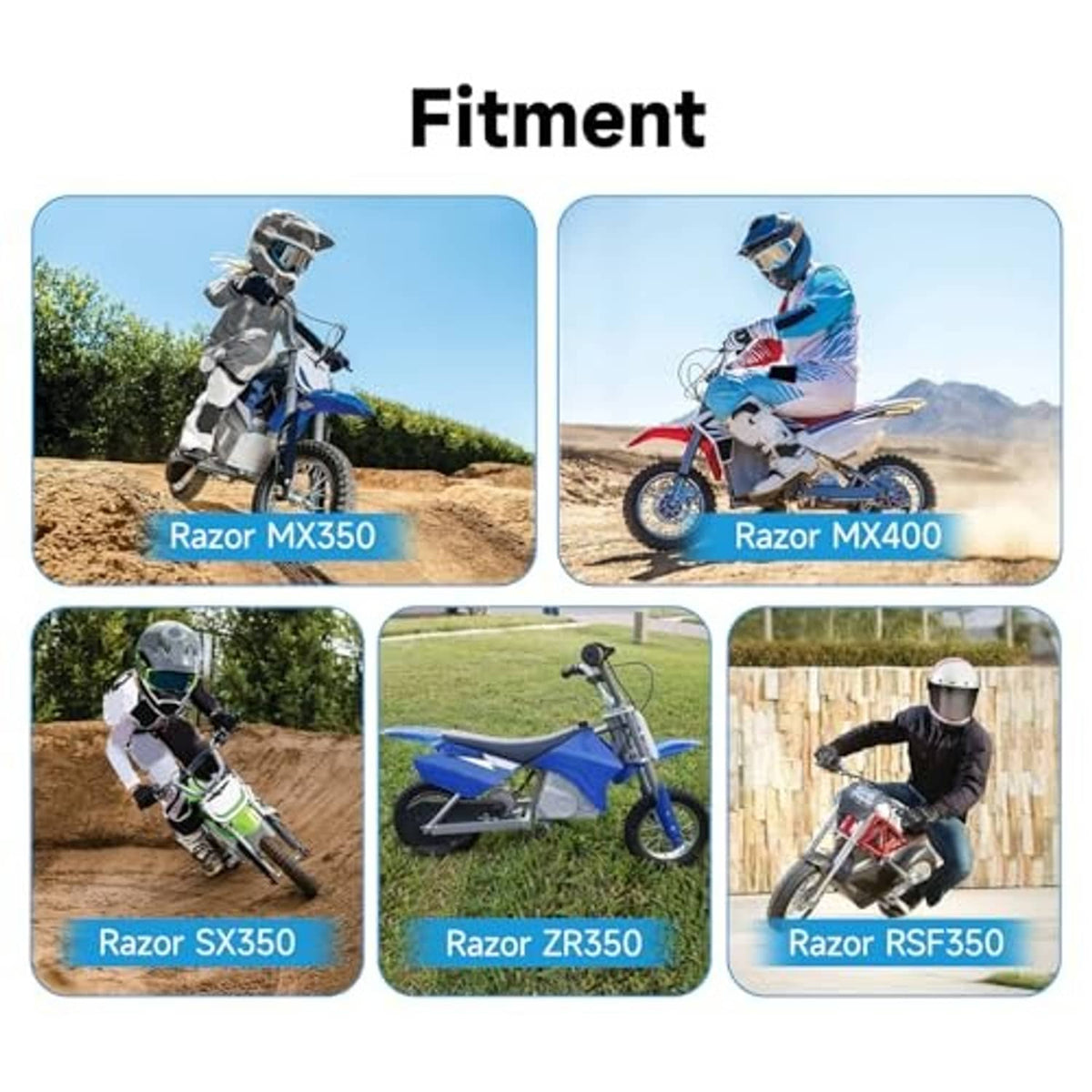 Compatibility fitment photos for a motocross-style bike drive chain and tensioner.