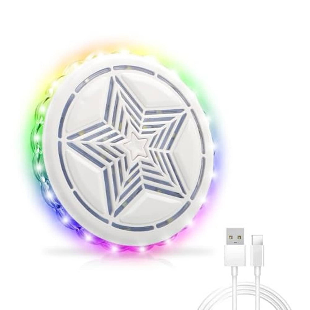 Round star-emblem LED ceiling light with multicolor ring glow, white housing and USB plug