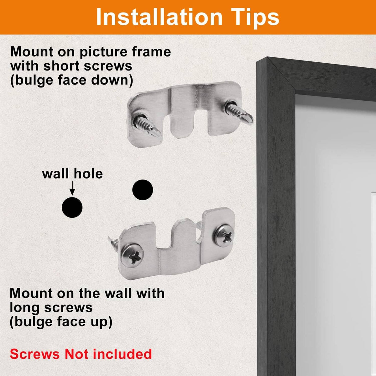 Metal couch connector hardware shown with mounting screws installed on a wall frame
