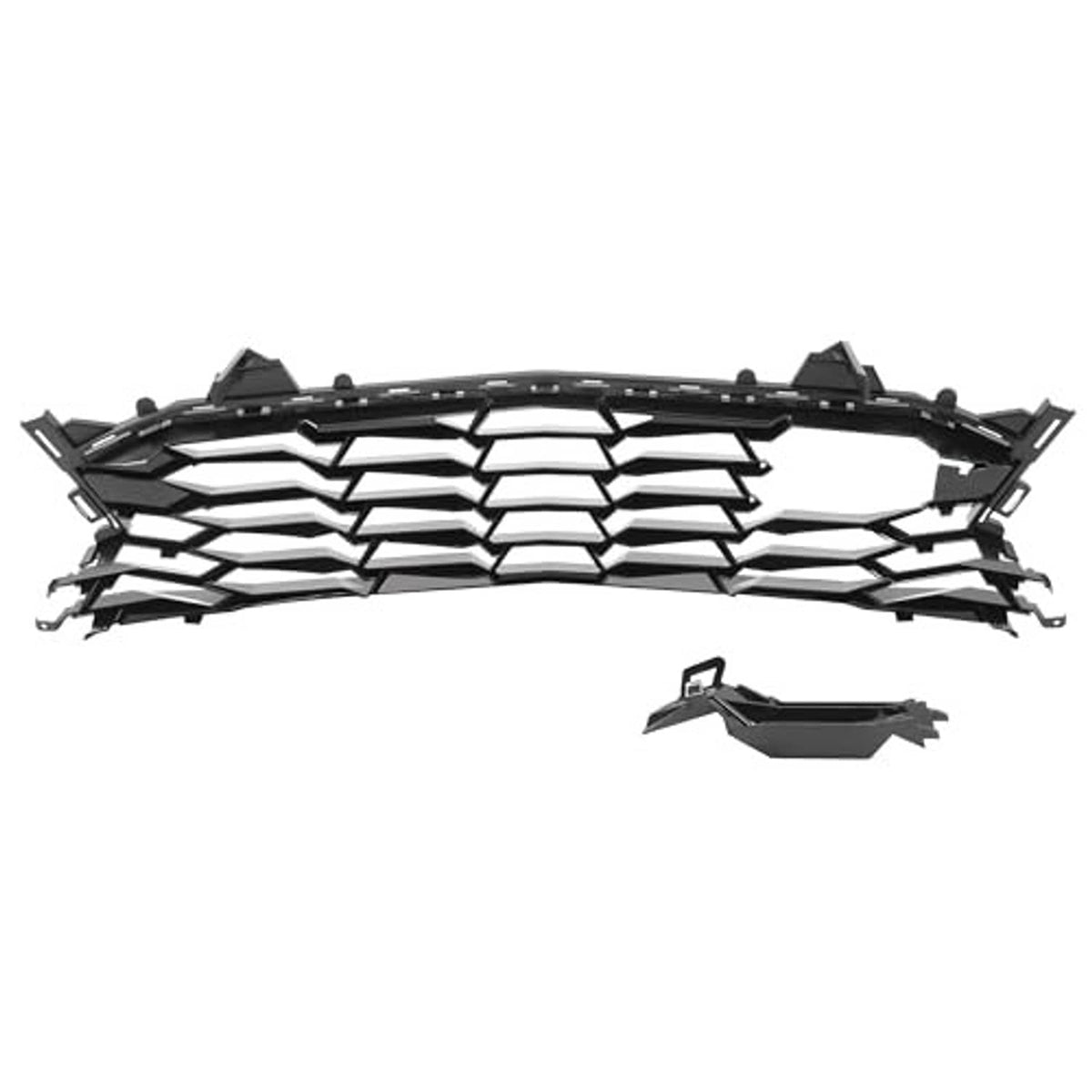 Front grille assembly with chrome-look slats and black outer frame