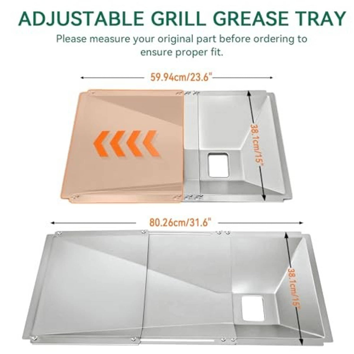 Adjustable universal grease tray replacement with stepped fit and square cutout