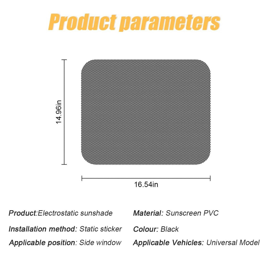 Black static cling side window sunshade film, rectangular mesh pattern, 14.1 in x 16.5 in