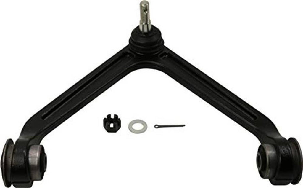 Front upper control arm and ball joint with rubber bushings, black metal part