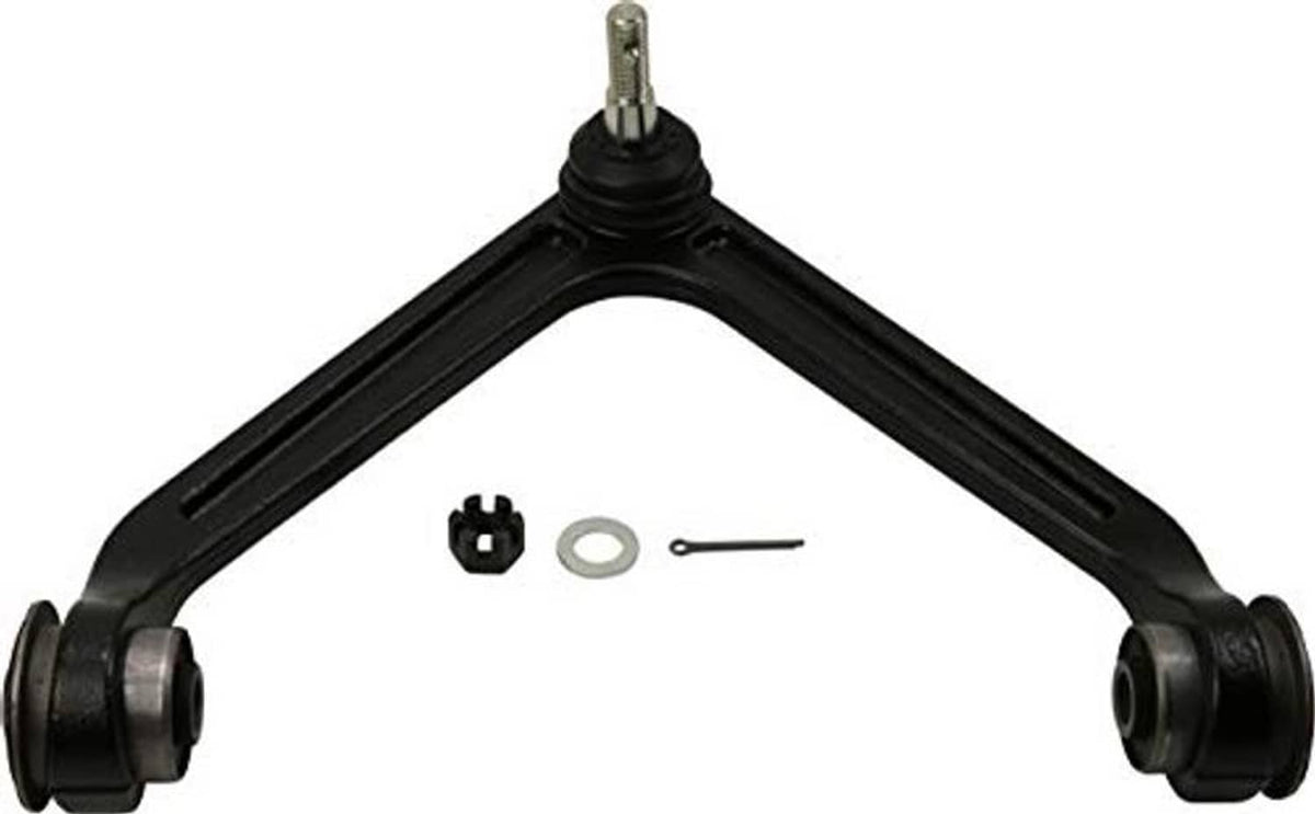 Front upper control arm and ball joint with rubber bushings, black metal part