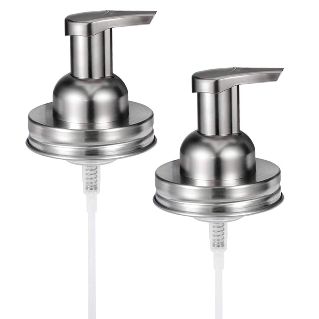 Stainless steel foaming pump lids for mason jars, two-piece, with white tubes