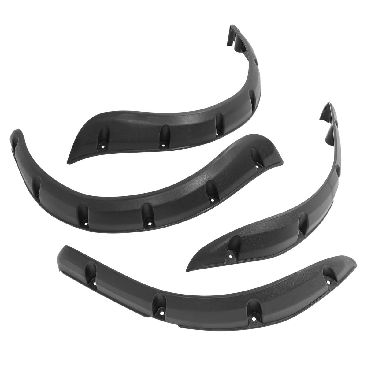 Black front and rear fender flare set, curved plastic with bracket mounts