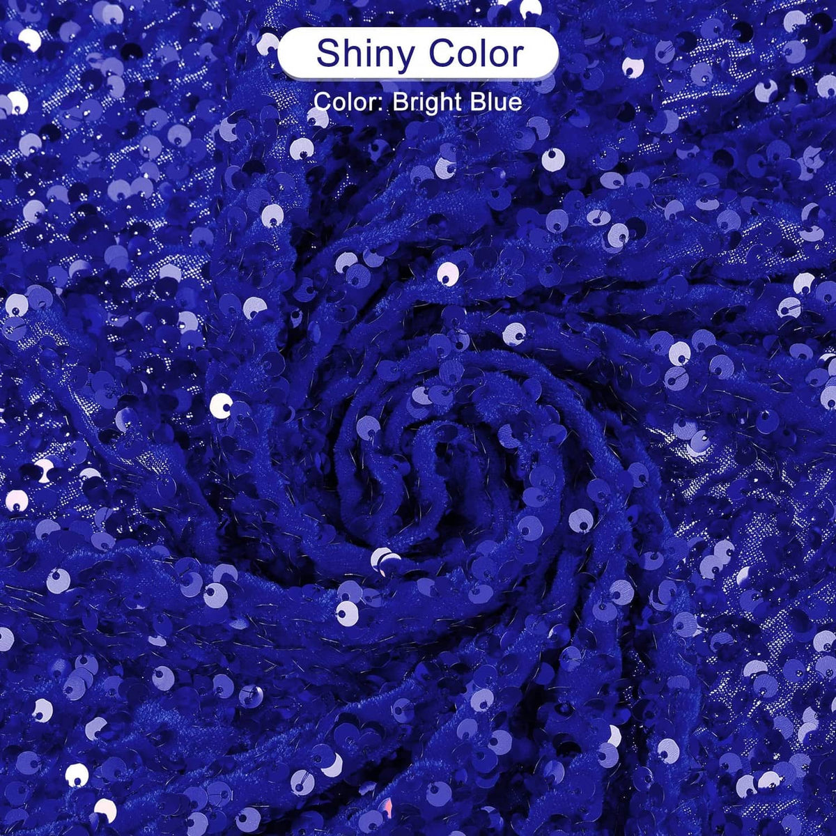 Bright blue sequin fabric with glossy sparkle and dense circular sequins