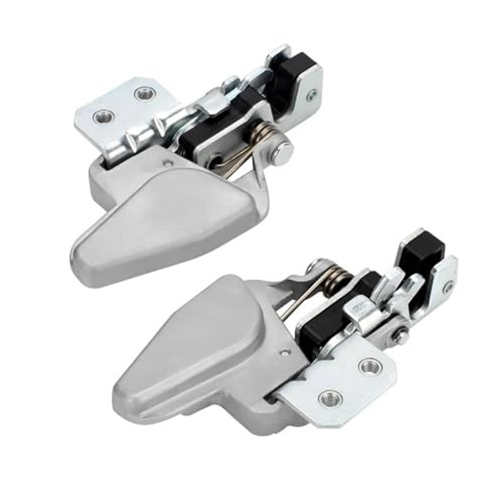 Door latch lock pair in silver with black latch release and steel spring mechanism