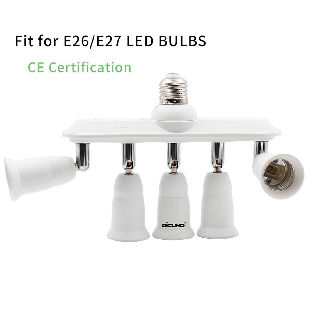 White 5-way E26/E27 LED socket adapter with five outlets