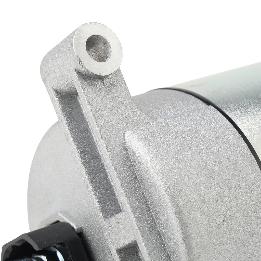 Starter motor housing with mounting bracket and circular pin connection
