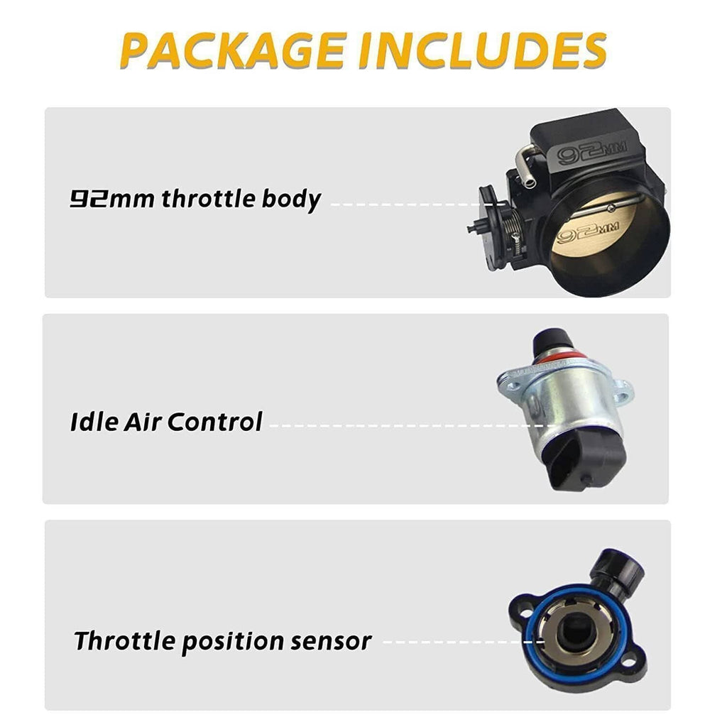Throttle body kit package includes throttle body, idle air control, and throttle position sensor