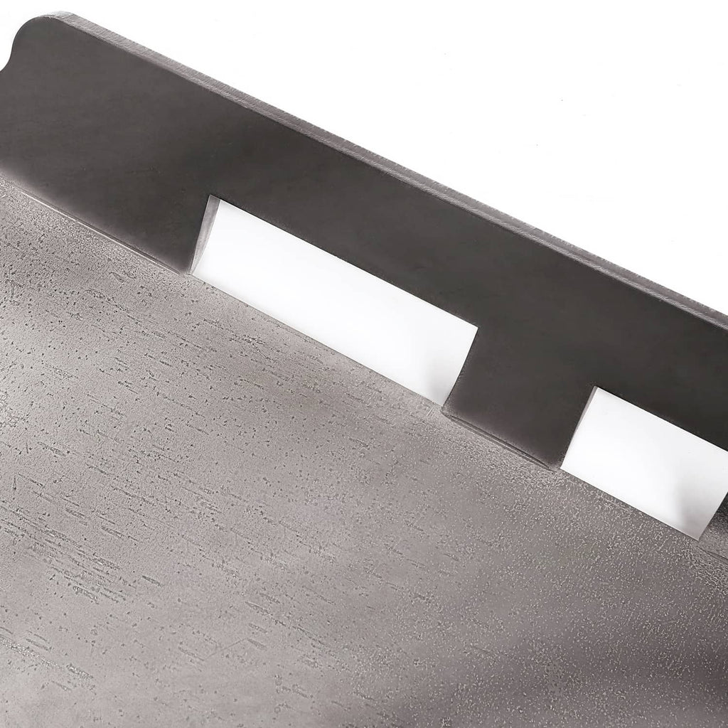 Close-up of steel mount adapter plate with rectangular cutout openings